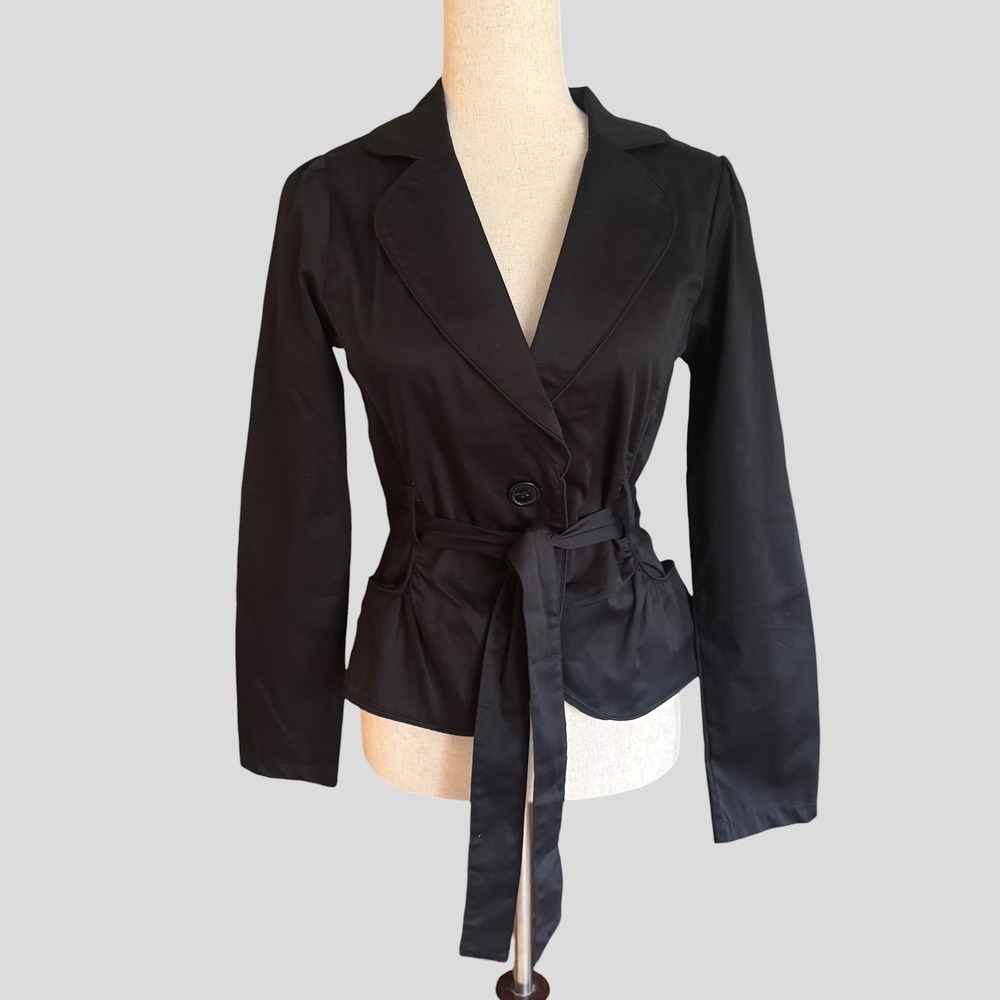Ambiance Apparel Black Belted Peplum Blazer Jacket Size 4 6 Small goth Steampunk
